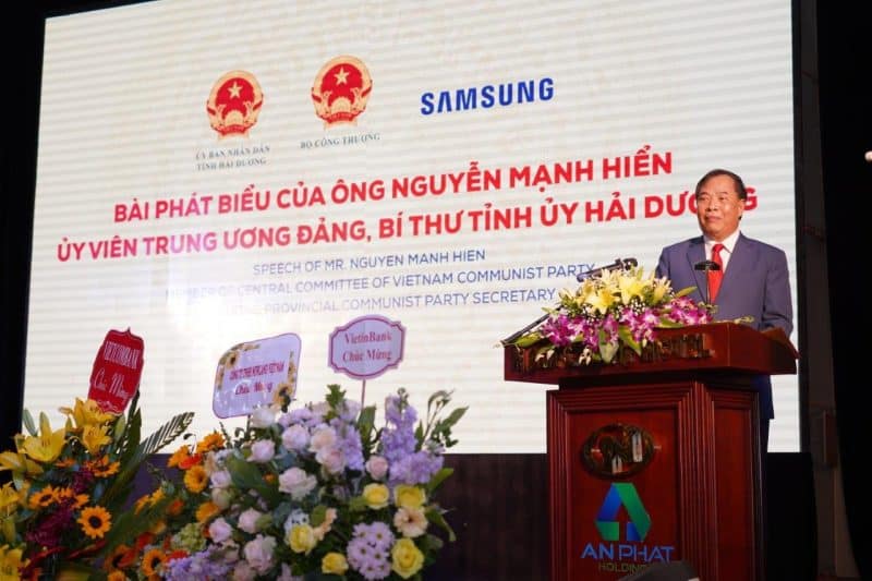 Ông Nguyễn Mạnh Hiển, Bí thư tỉnh Ủy Hải Dương phát biểu tại sự kiện